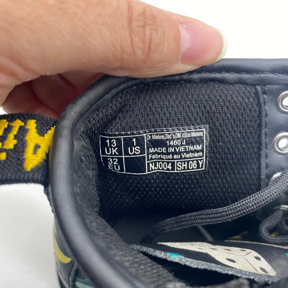 Dr. Martens Junior Black Sticker Print Hightop Boots Combat Hightop Kid size 13